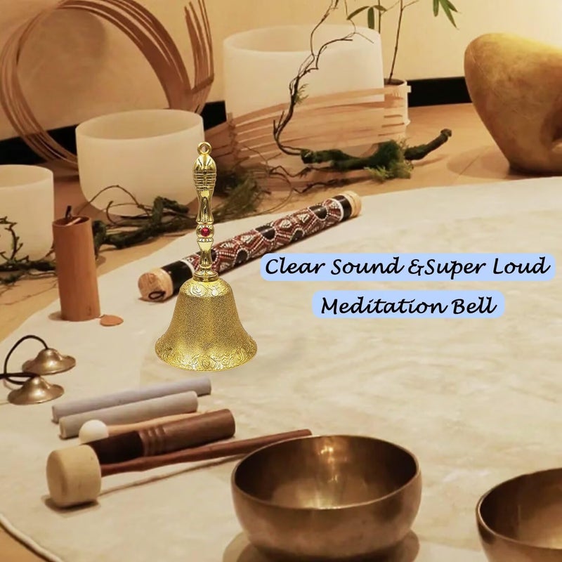 Aonfubu Super Loud Hand Bell, Vintage Ringing Bells,Copper Alloy Call Bell for Wedding, Pet Training,Dinner, Meditation,Service,Classroom and Musical Teaching,Gold - Image 3